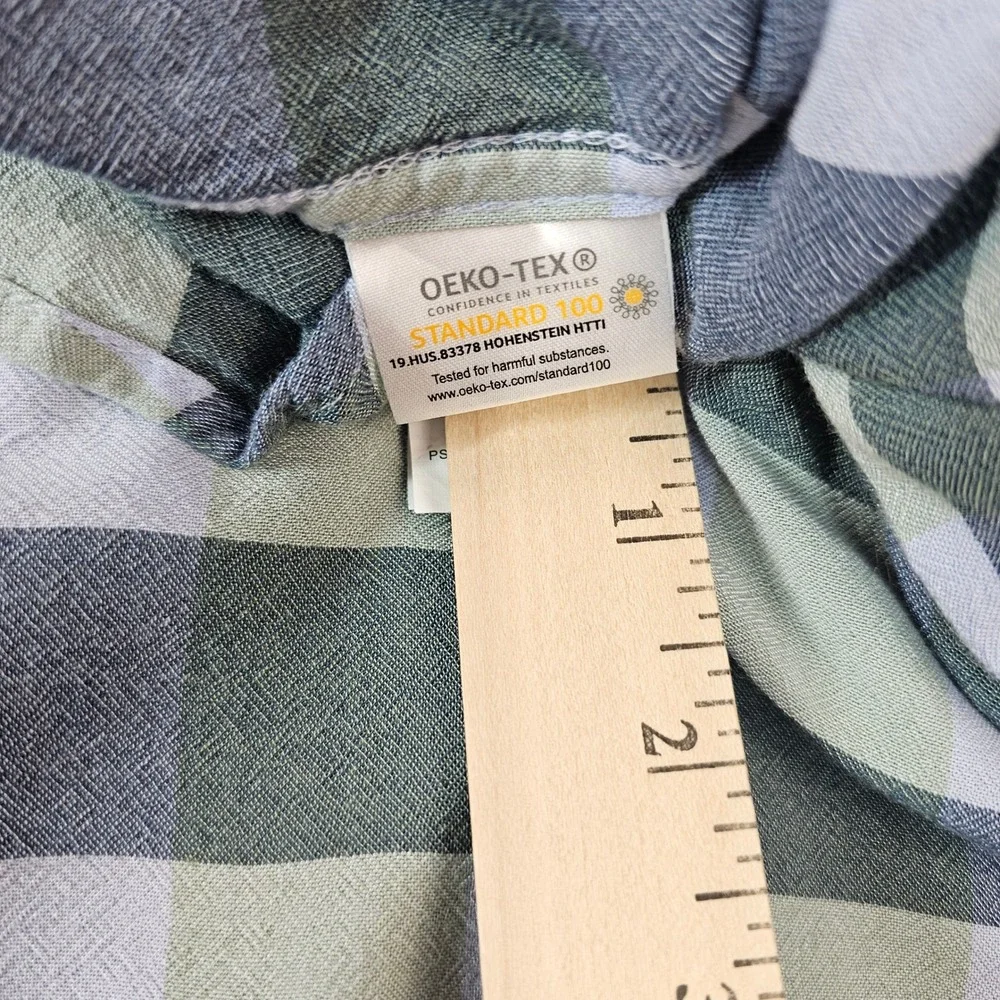 Perry Ellis Mens XXL Blue Green Plaid Viscose Long Sleeve Roll Tab Button Shirt